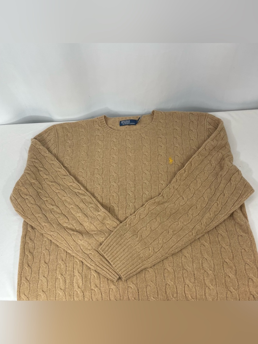 Polo Ralph Lauren XXL Cable Knit Wool Cashmere Sweater Camel Tan